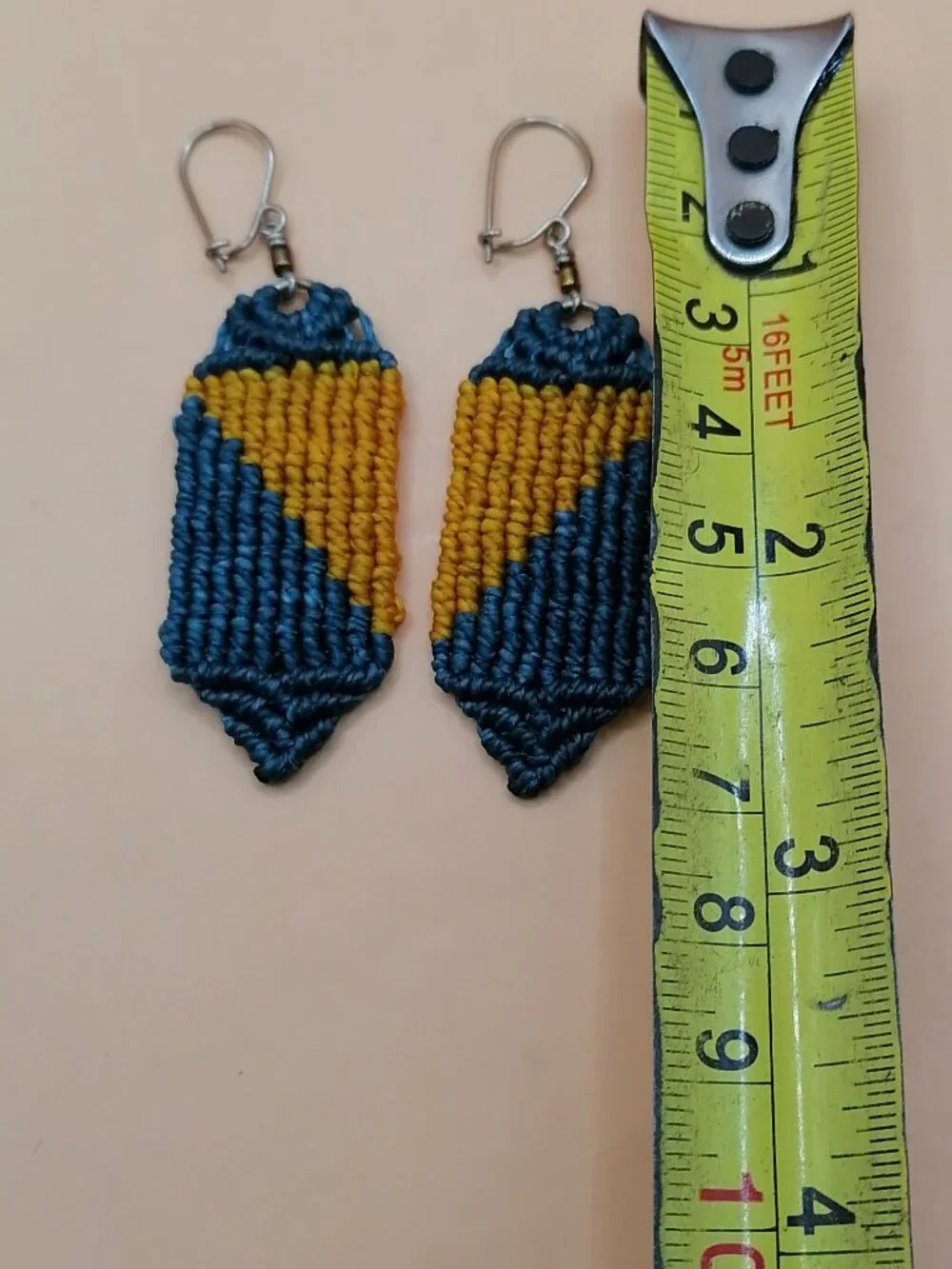 Teal Mustard Macrame Dangle Earrings